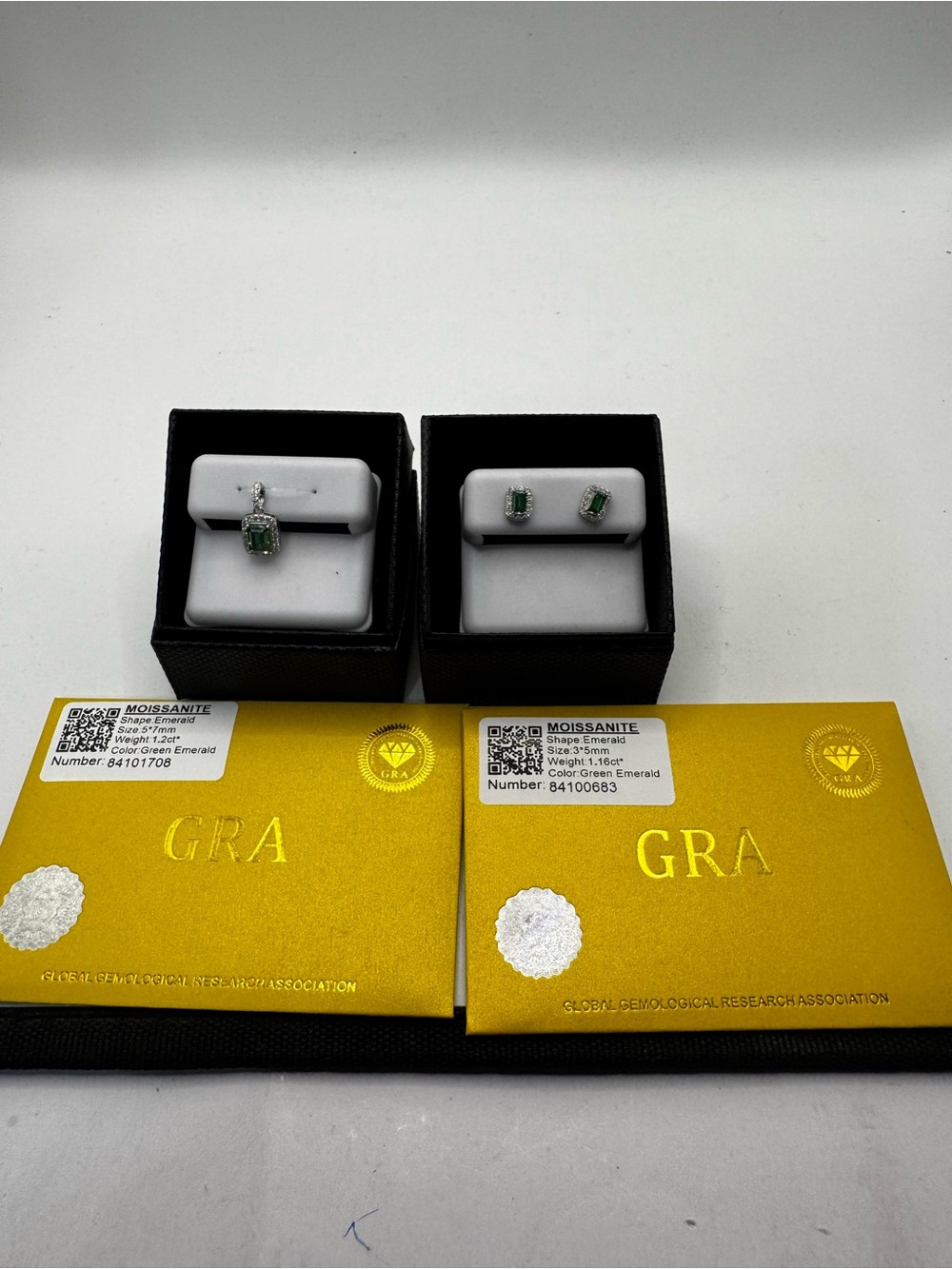 Emerald Green Moissanite Pendant and Stud Earrings Set